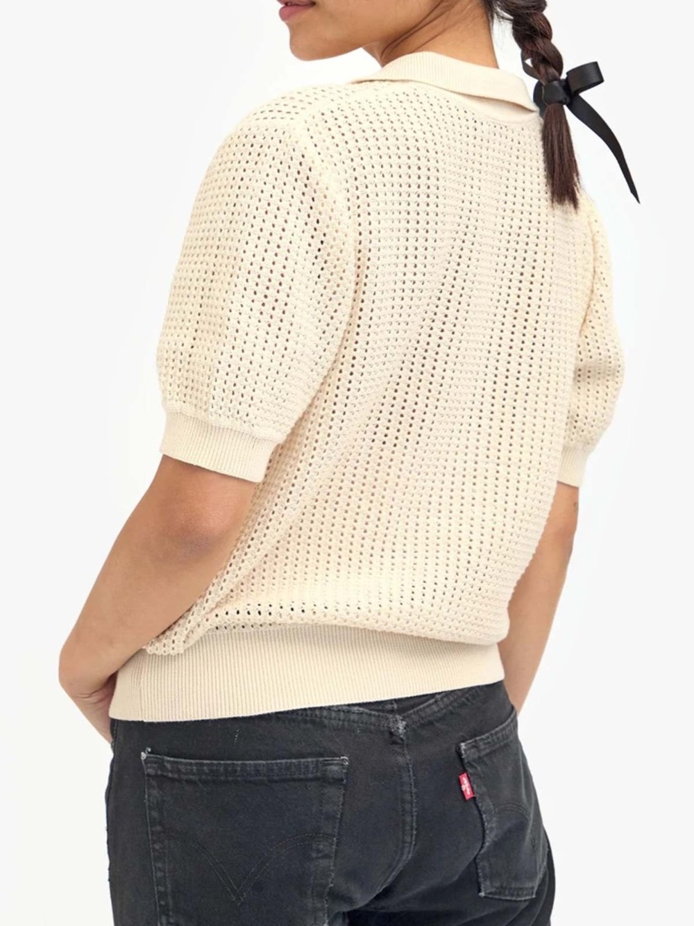 Vanilla Yellow🍦💛CLARE V. Augustine Crochet Polo Knit Sweater Top NWT - Size L - Picture 3 of 3